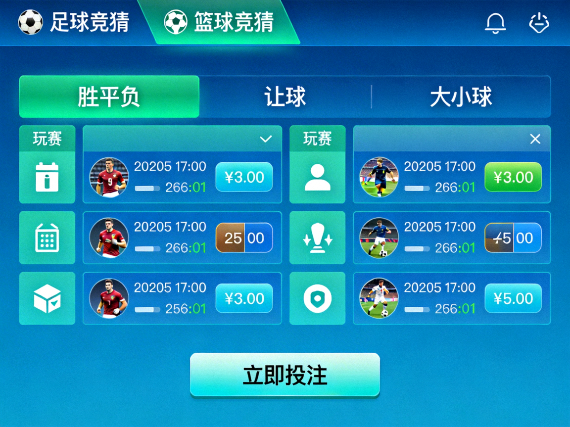 体育赛事竞猜平台展示多种玩法的界面截图